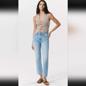 Rag and Bone Jeans Harlow Mid-Rise Straight Distressed Denim Women's 34 Lou Blue